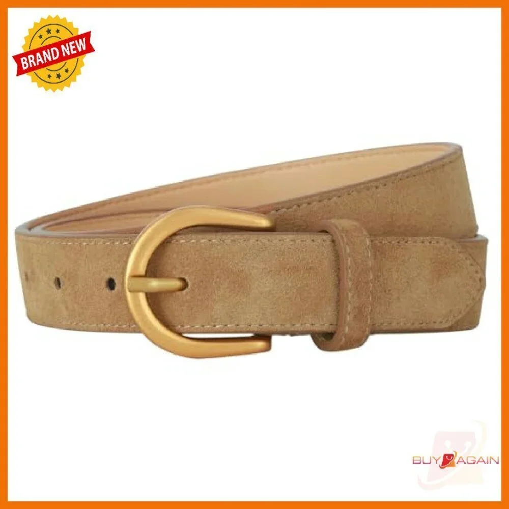 Genuine Suede Leather Belt with Gold Buckle for Jeans Dresses